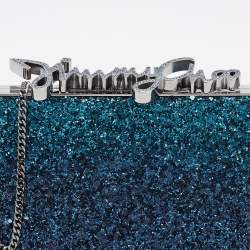 Pre Owned Jimmy Choo Blue Coarse Glitter Celeste Clutch