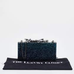 Pre Owned Jimmy Choo Blue Coarse Glitter Celeste Clutch
