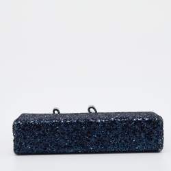 Pre Owned Jimmy Choo Blue Coarse Glitter Celeste Clutch