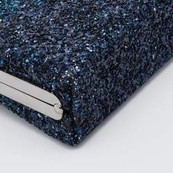Pre Owned Jimmy Choo Blue Coarse Glitter Celeste Clutch