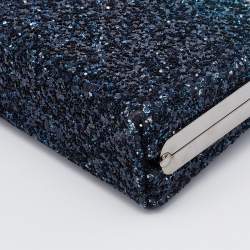 Pre Owned Jimmy Choo Blue Coarse Glitter Celeste Clutch
