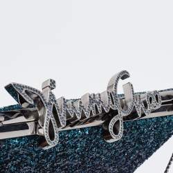 Pre Owned Jimmy Choo Blue Coarse Glitter Celeste Clutch