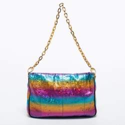 مملوكة مسبقًا Jimmy Choo Multicolor Python Celeste Rainbow Chain Clutch