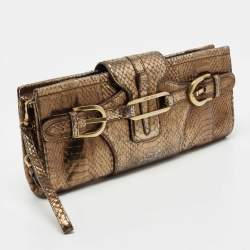 مملوكة مسبقًا Jimmy Choo Metallic Bronze Python Tulita Wristlet Clutch