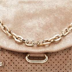 Pre Owned Jimmy Choo Metallic Beige Suede Brix Convertible Shoulder Bag