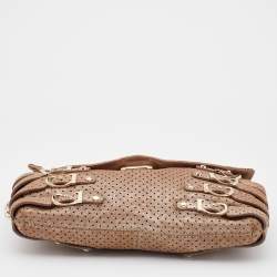 Pre Owned Jimmy Choo Metallic Beige Suede Brix Convertible Shoulder Bag