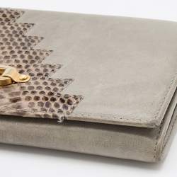 Pre Owned Jimmy Choo Grey/Beige Water Snake and Leather Flap Clutch