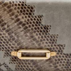 Pre Owned Jimmy Choo Grey/Beige Water Snake and Leather Flap Clutch
