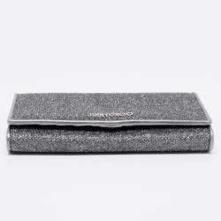 Pre Owned Jimmy Choo Metallic/Silver Glitter and Leather Flap Wallet on Chain