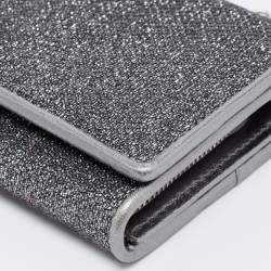 Pre Owned Jimmy Choo Metallic/Silver Glitter and Leather Flap Wallet on Chain