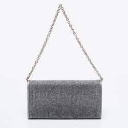 Pre Owned Jimmy Choo Metallic/Silver Glitter and Leather Flap Wallet on Chain