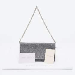 Pre Owned Jimmy Choo Metallic/Silver Glitter and Leather Flap Wallet on Chain