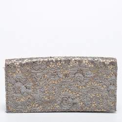 Pre Owned Jimmy Choo Metallic Silver/Gold Lace Chain Clutch