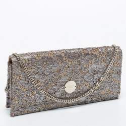 Pre Owned Jimmy Choo Metallic Silver/Gold Lace Chain Clutch