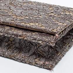 Pre Owned Jimmy Choo Metallic Silver/Gold Lace Chain Clutch