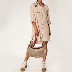 Pre Owned Jimmy Choo Metallic Beige Suede Solar Hobo