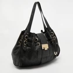 Pre Owned Jimmy Choo Black Leather and Snakeskin Ramona Shoulder Bag