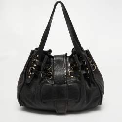 Pre Owned Jimmy Choo Black Leather and Snakeskin Ramona Shoulder Bag