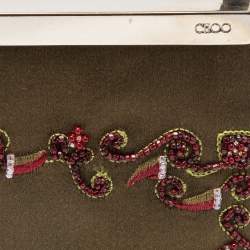 Pre Owned Jimmy Choo Olive Green Satin Frame Beaded Evening Bag