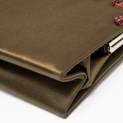 Pre Owned Jimmy Choo Olive Green Satin Frame Beaded Evening Bag