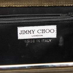 Pre Owned Jimmy Choo Olive Green Satin Frame Beaded Evening Bag