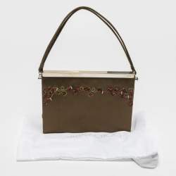 Pre Owned Jimmy Choo Olive Green Satin Frame Beaded Evening Bag