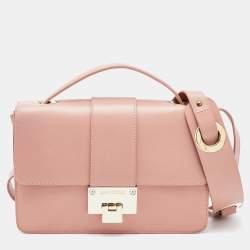 Pre Owned Jimmy Choo Pink Leather Rebel Flap Top Handle Bag
