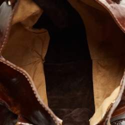 Pre Owned Jimmy Choo Brown Patent Leather and Suede Large Marla Bag