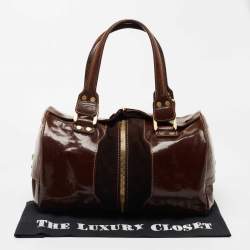 Pre Owned Jimmy Choo Brown Patent Leather and Suede Large Marla Bag