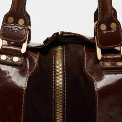 Pre Owned Jimmy Choo Brown Patent Leather and Suede Large Marla Bag
