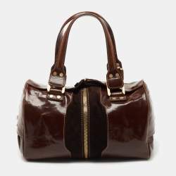 Pre Owned Jimmy Choo Brown Patent Leather and Suede Large Marla Bag