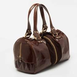 Pre Owned Jimmy Choo Brown Patent Leather and Suede Large Marla Bag