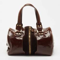 Pre Owned Jimmy Choo Brown Patent Leather and Suede Large Marla Bag