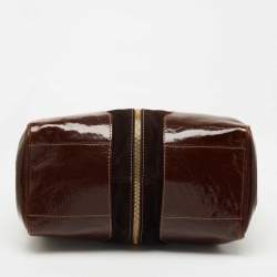 Pre Owned Jimmy Choo Brown Patent Leather and Suede Large Marla Bag