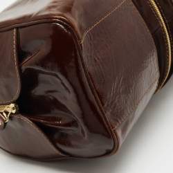 Pre Owned Jimmy Choo Brown Patent Leather and Suede Large Marla Bag