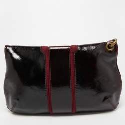 Pre Owned Jimmy Choo Burgundy Patent Leather and Suede Mave Foldover Clutch