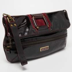 Pre Owned Jimmy Choo Burgundy Patent Leather and Suede Mave Foldover Clutch