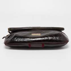 Pre Owned Jimmy Choo Burgundy Patent Leather and Suede Mave Foldover Clutch