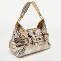 Pre Owned Jimmy Choo Gold/Silver Snakeskin Small Tulita Shoulder Bag