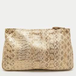 Jimmy Choo Gold Python Leather Clasps Clutch