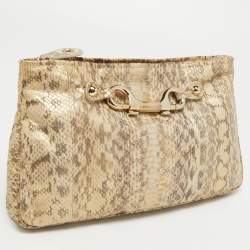 Jimmy Choo Gold Python Leather Clasps Clutch