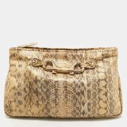 Jimmy Choo Gold Python Leather Clasps Clutch