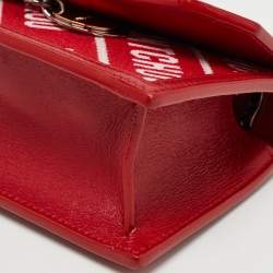 Pre Owned Jimmy Choo Red/White Canvas and Leather Logo Tape Bow Finley Shoulder Bag