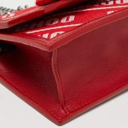 Pre Owned Jimmy Choo Red/White Canvas and Leather Logo Tape Bow Finley Shoulder Bag