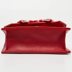 Pre Owned Jimmy Choo Red/White Canvas and Leather Logo Tape Bow Finley Shoulder Bag