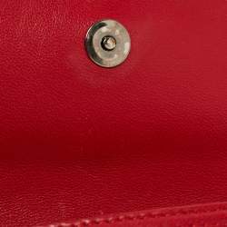 Pre Owned Jimmy Choo Red/White Canvas and Leather Logo Tape Bow Finley Shoulder Bag