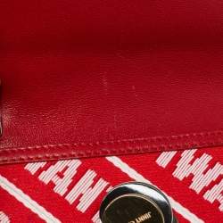 Pre Owned Jimmy Choo Red/White Canvas and Leather Logo Tape Bow Finley Shoulder Bag