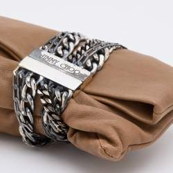 Jimmy Choo Beige Leather Chandra Fold over Clutch