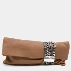 Jimmy Choo Beige Leather Chandra Fold over Clutch
