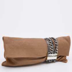 Jimmy Choo Beige Leather Chandra Fold over Clutch